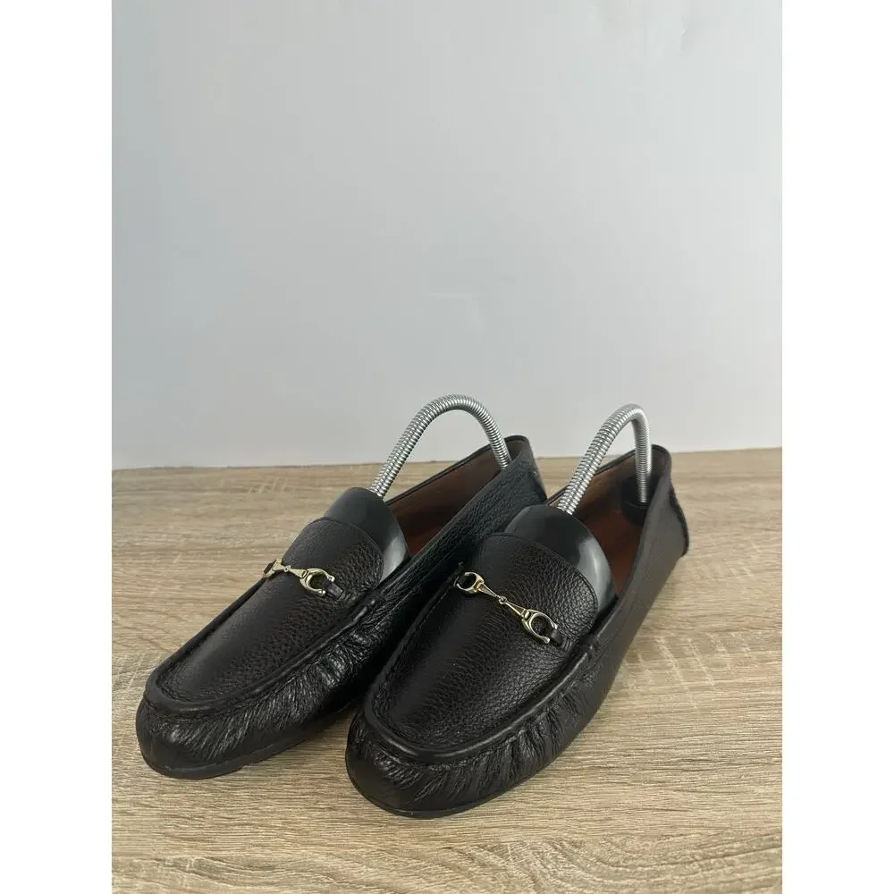 Coach Womens Driving Loafers Black Pebbled Leather Horsebit Moccasins US 8.5B